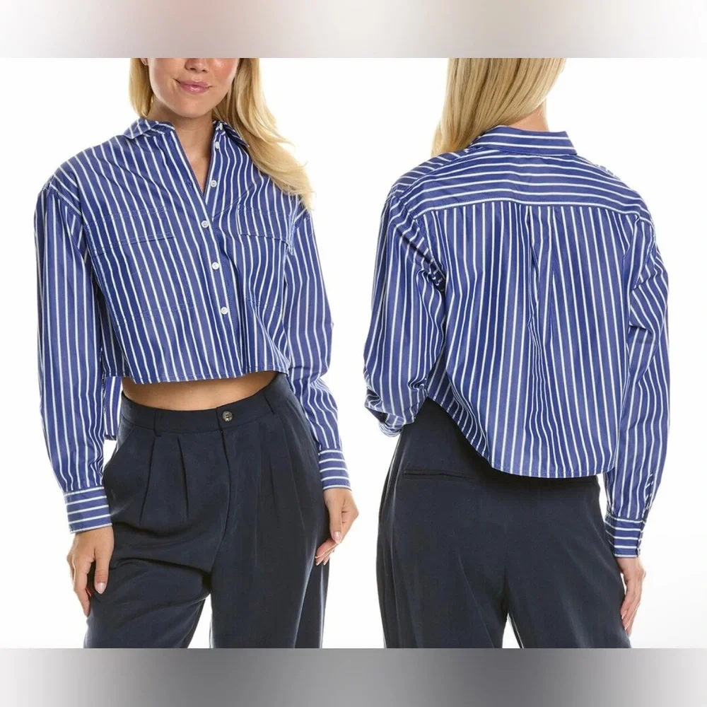 REBECCA TAYLOR Marseille Stripe Cropped Blouse - Picture 3 of 11